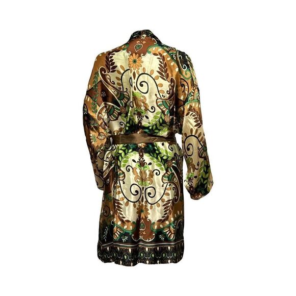 Sonoma Lavender Womens Satin Robe Size OS Tie Front Paisley Pattern Earth Tones - Picture 5 of 8
